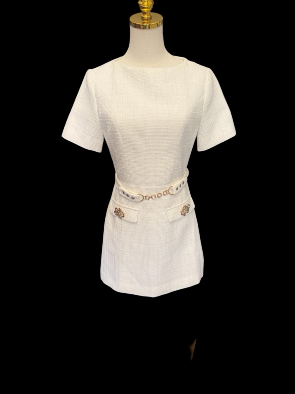 Commense White Mini Dress with Gold Details